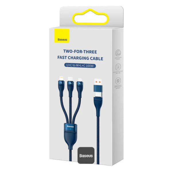 Baseus CASS03103 Flash Series II 100W Fast Charging Multi Cable 3 in 2 Cable 1.2M Blue
