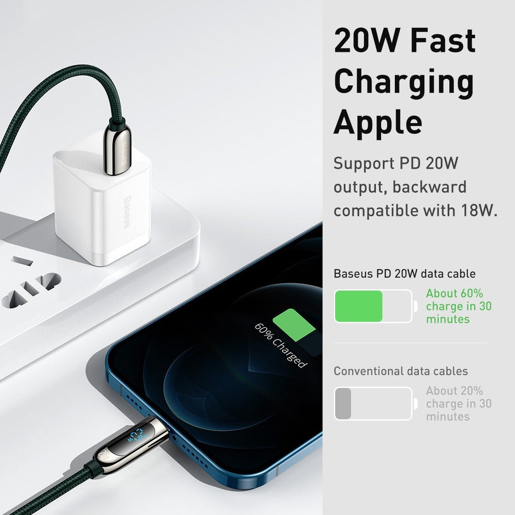 Baseus CATLSK-06 20W USB-C / Type-C to 8 Pin Display Fast Charging Data Cable, Cable Length: 1m(Dark Green)
