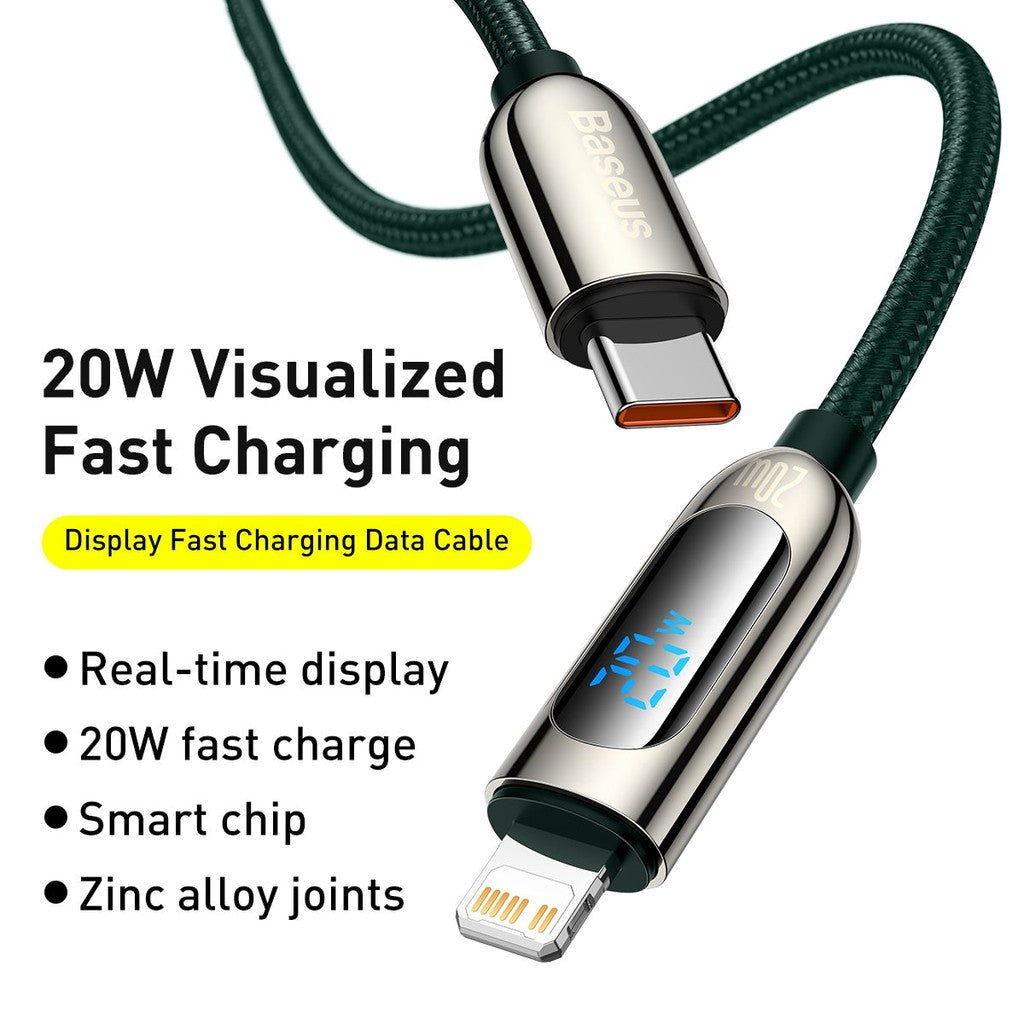 Baseus CATLSK-06 20W USB-C / Type-C to 8 Pin Display Fast Charging Data Cable, Cable Length: 1m(Dark Green)