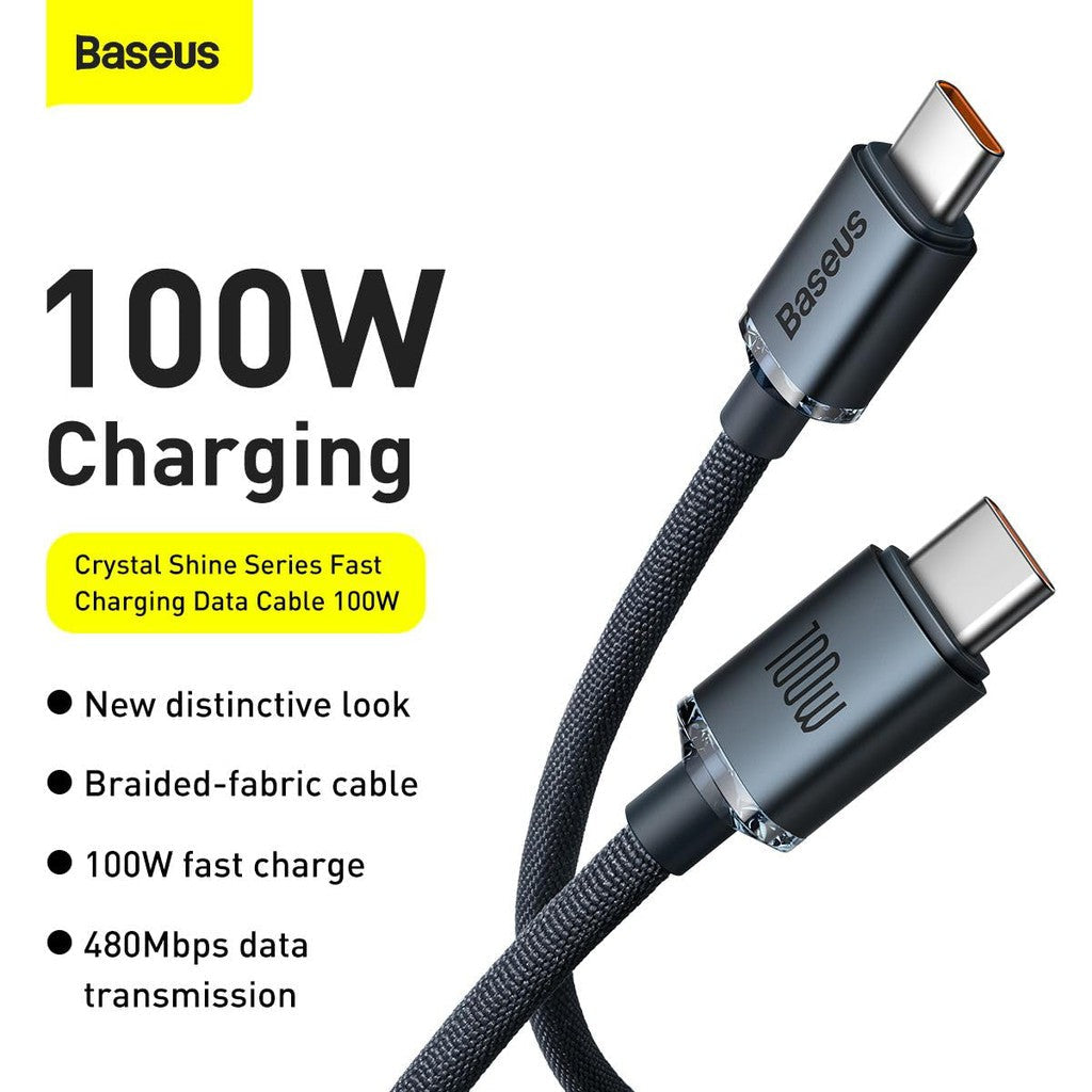 Baseus Crystal Shine Series Fast Charging Cable 1.2m Nylon Cable Black Type-C to Type-C 100W