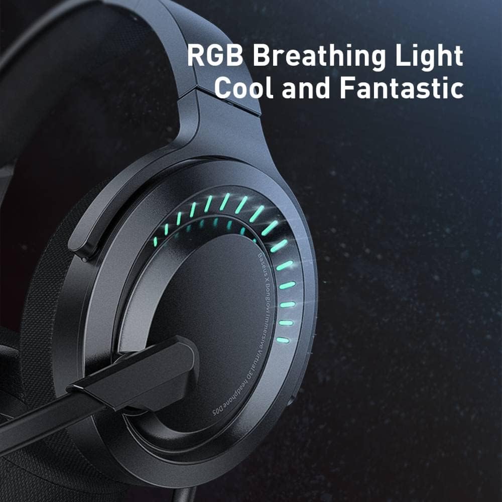 Baseus D05 3D Stereo Gaming Headphones with HD Microphone, Colorful LED Light and Type-C Connector - Grey