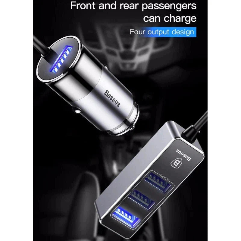 Baseus Enjoy Together With 1.5M Extension Cable 4X USB 5.5A Output Car Mobile Phone Charger Dark Gray CCTON-0G