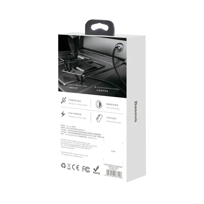 Baseus Enjoy Together With 1.5M Extension Cable 4X USB 5.5A Output Car Mobile Phone Charger Dark Gray CCTON-0G