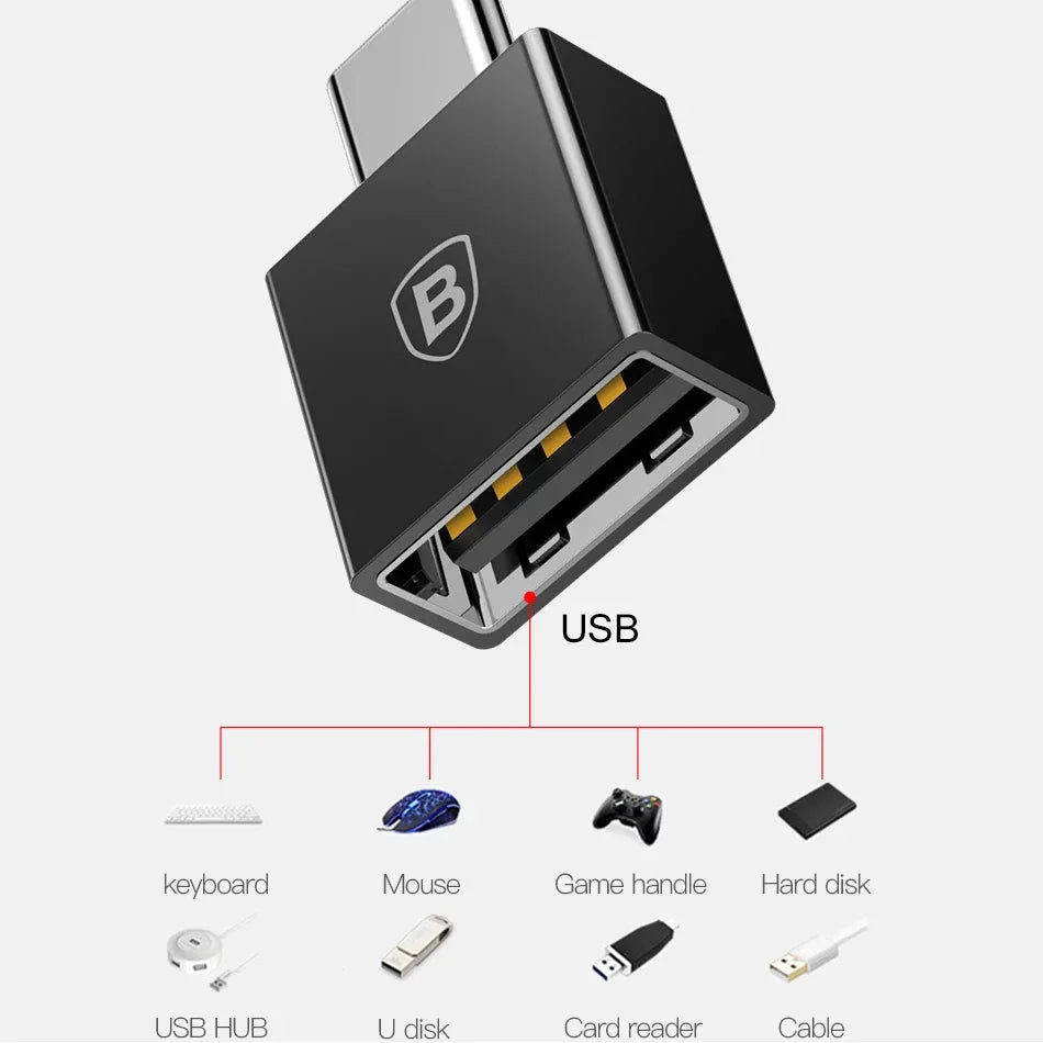 Baseus Exquisite Type-C Male To USB Female Adapter Converter Black (CATJQ-B01)