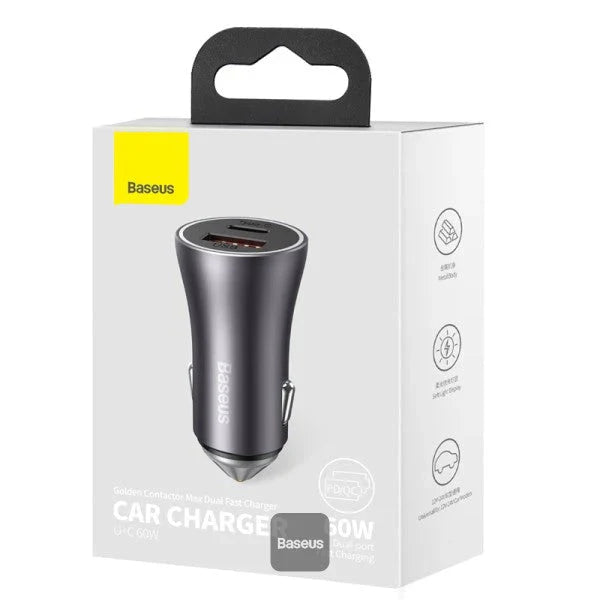 Baseus Golden Contactor Max Dual Fast Charger - Car Charger / U+C 60W / Dark Gray