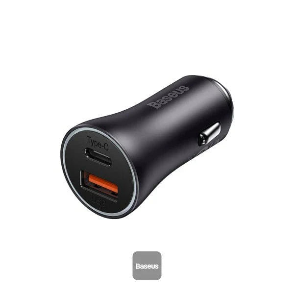 Baseus Golden Contactor Max Dual Fast Charger - Car Charger / U+C 60W / Dark Gray