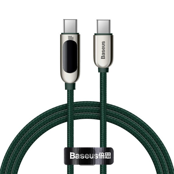 Baseus LED Display Fast Charging Data Cable Type-C to Type-C 100W 5A 1M - Green