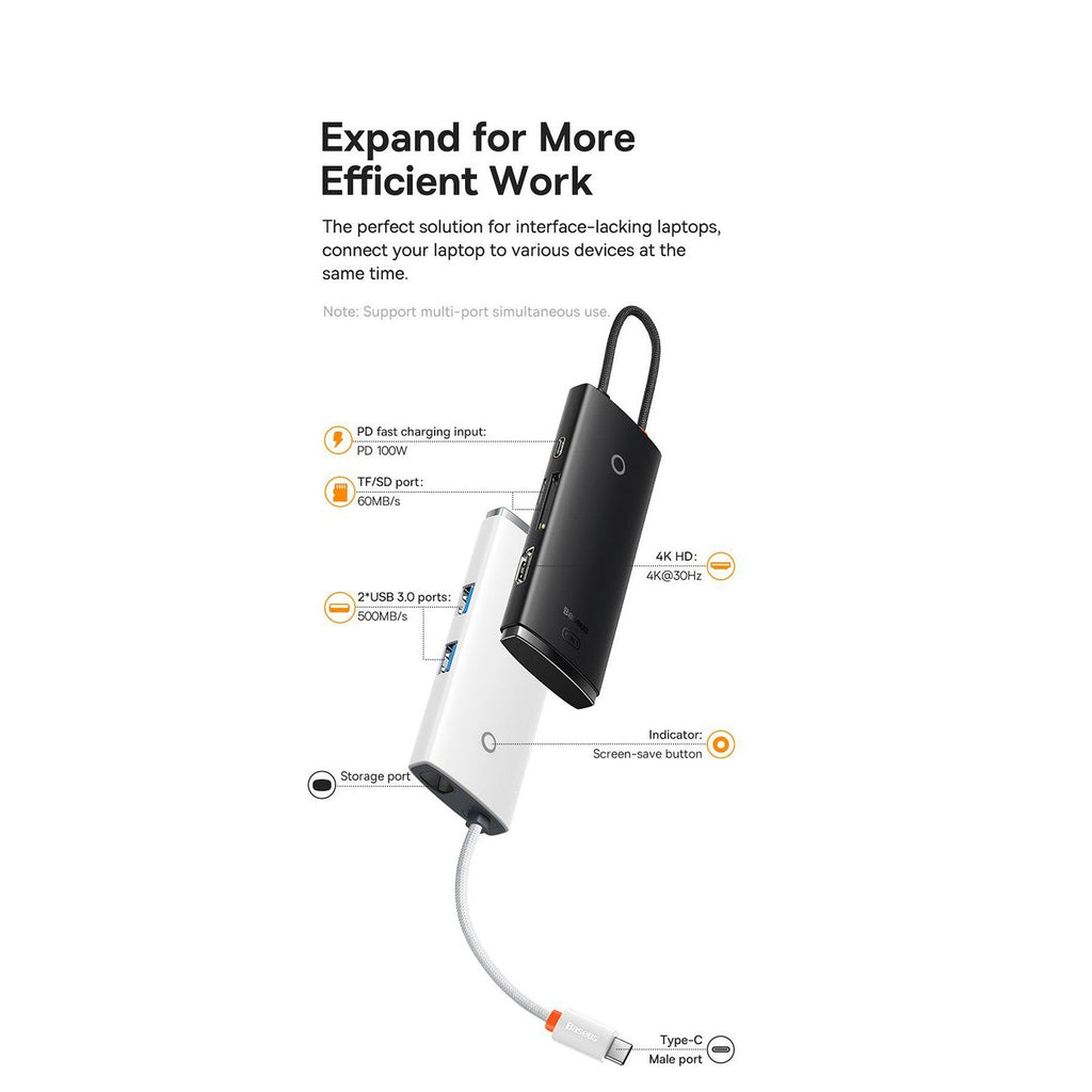 Baseus Lite Series 6-in-1 HUB Docking Station - Black