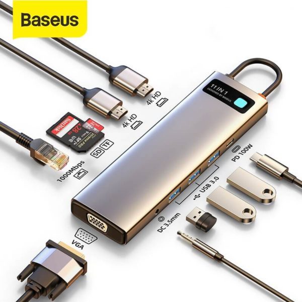 Baseus Metal Gleam Series 11-IN-1 Multifunctional Type-C Hub Docking Station Space Gray