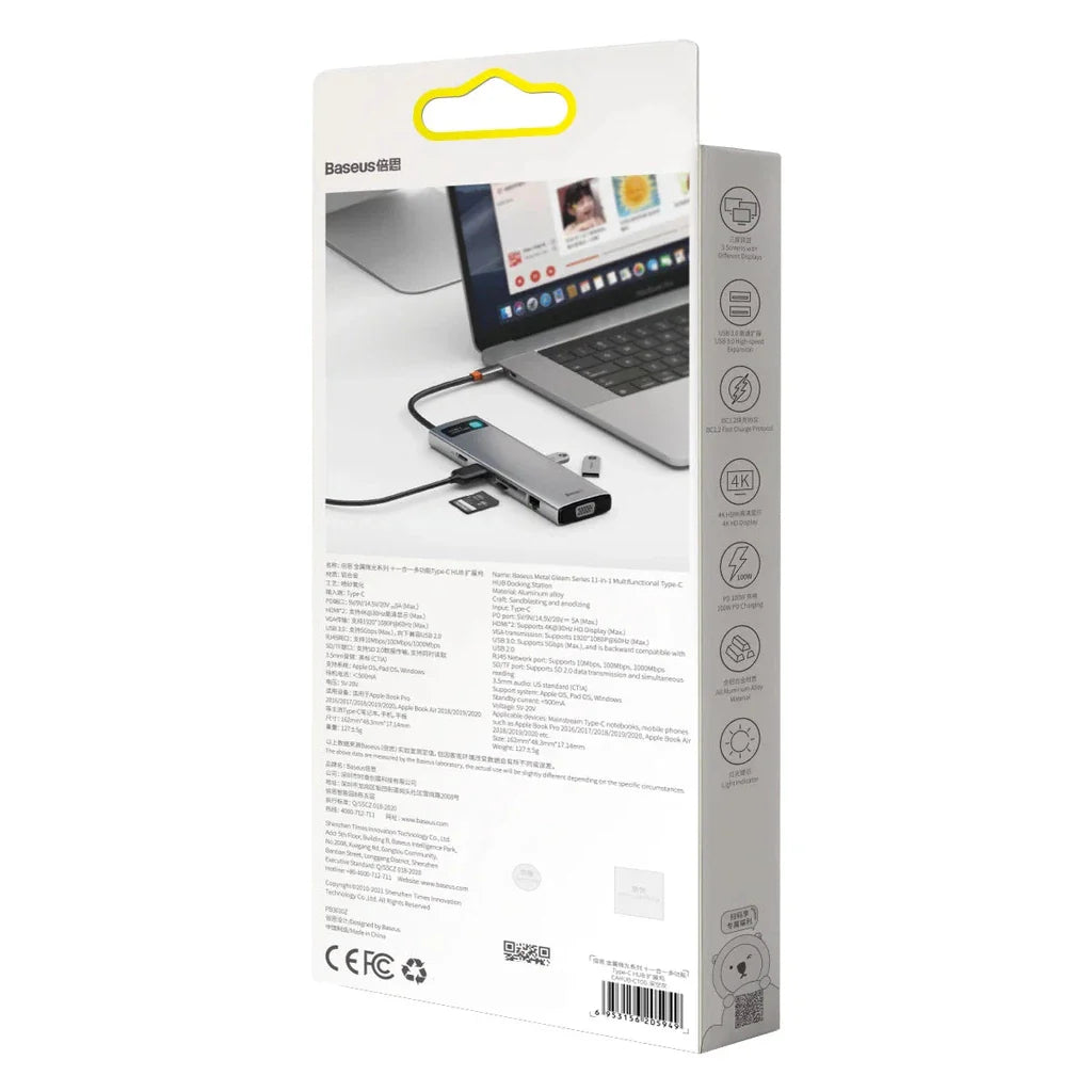 Baseus Metal Gleam Series 11-IN-1 Multifunctional Type-C Hub Docking Station Space Gray