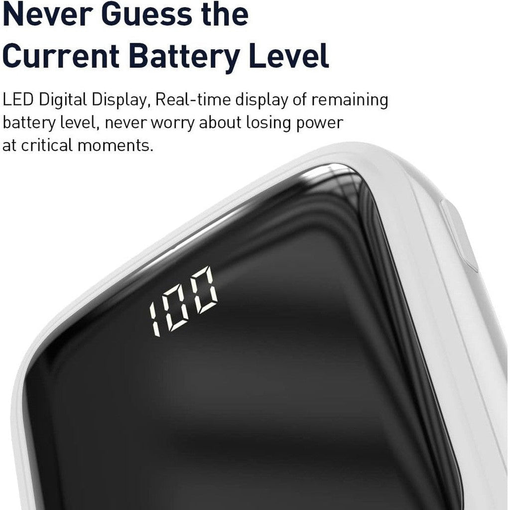 Baseus Qpow Digital Display Power Bank - Type C / 3A / 10000mAh / White