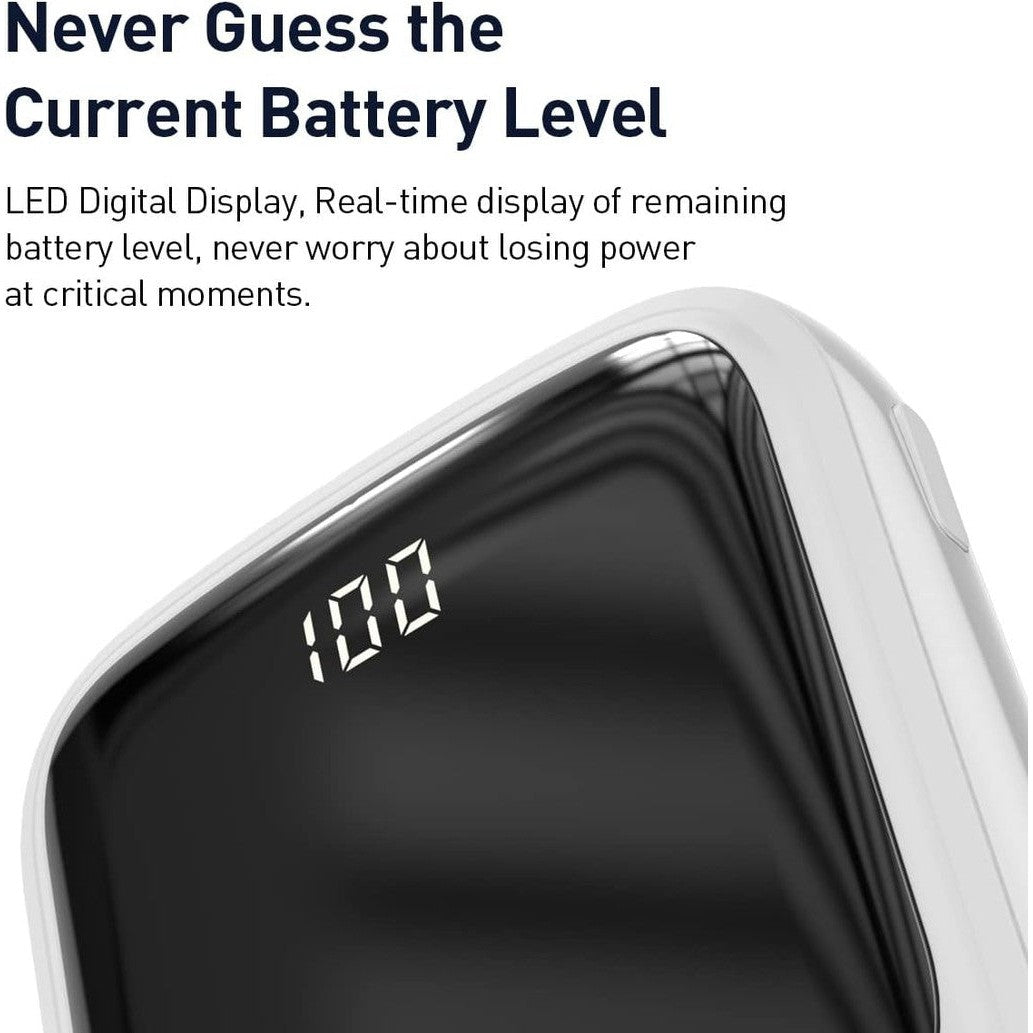 Baseus Qpow Digital Display Power Bank - Type C / 3A / 10000mAh / White
