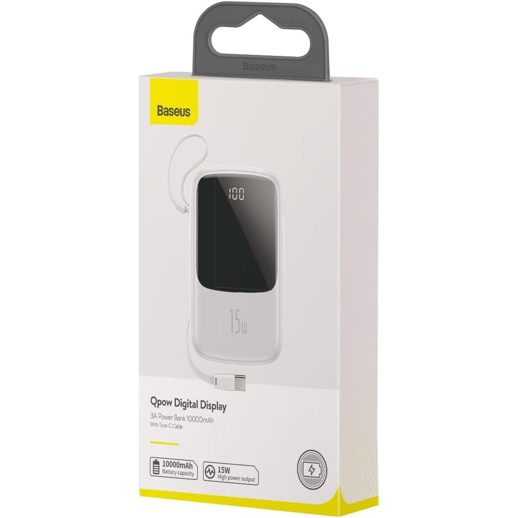 Baseus Qpow Digital Display Power Bank - Type C / 3A / 10000mAh / White