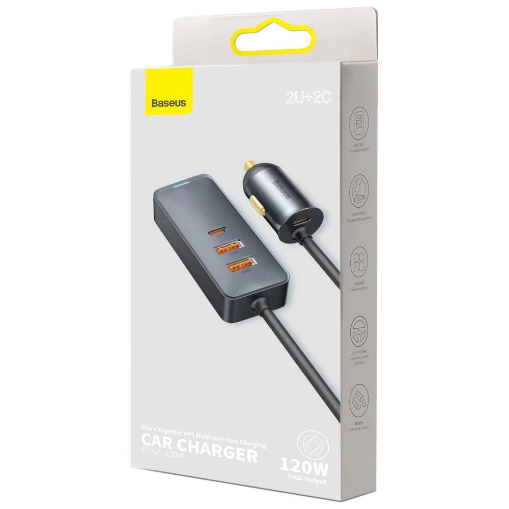 Baseus Share Together car charger 2x USB / 2x USB Type C 120W PPS Quick Charge Power Delivery gray (CCBT-A0G)