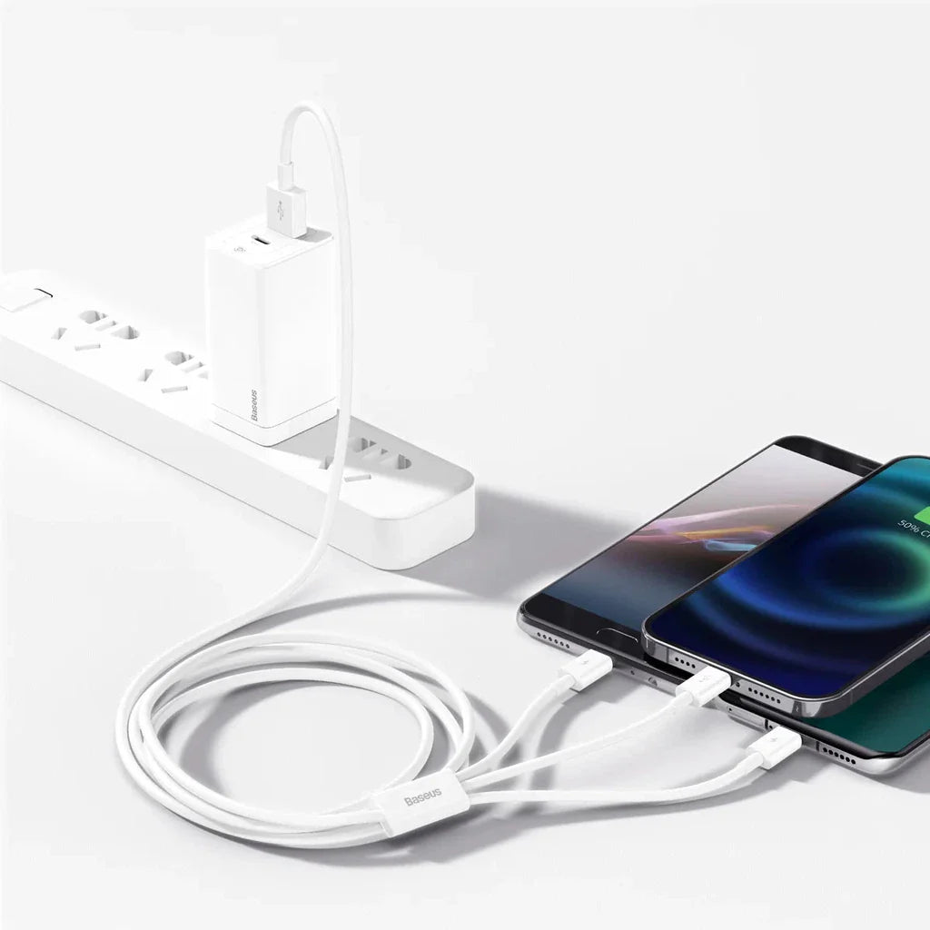 Baseus Superior Series Fast Charging Data Cable USB to M+L+C 3.5A 1.5m White