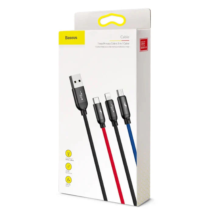 Baseus Three Primary Colors 3-IN-1 Cable USB for M+L+T 3.5A 1.2M Black