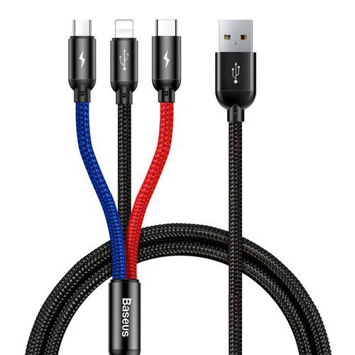 Baseus Three Primary Colors 3-IN-1 Cable USB for M+L+T 3.5A 1.2M Black