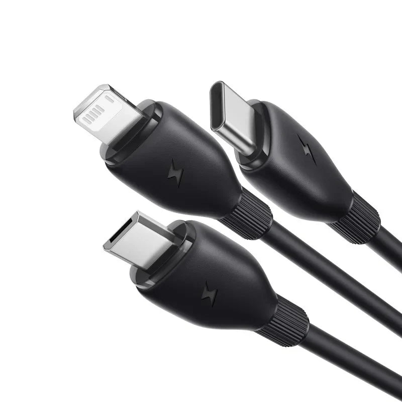 Baseus Ultra-Fast 3-in-1 Charging Cable - 1.3 Meter / USB-A to M+L+C / 3.5A / Black