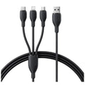 Baseus Ultra-Fast 3-in-1 Charging Cable - 1.3 Meter / USB-A to M+L+C / 3.5A / Black