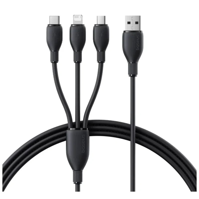 Baseus Ultra-Fast 3-in-1 Charging Cable - 1.3 Meter / USB-A to M+L+C / 3.5A / Black