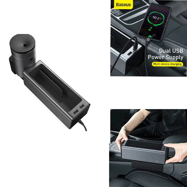 Baseus inAuto Deluxe Metal Armrest Console Organizer (Dual USB Power Supply) CRCWH-A01 – Black