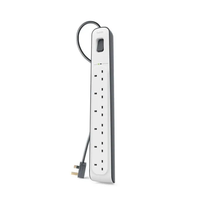 Belkin 6-Outlet Surge Protection Strip with 2M Power Cord -White/Grey