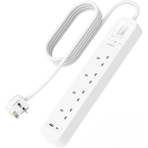 Belkin Surge Protector 4 Outlet/18W USB-A/USB-C/2Mtr- SRB001AR2M