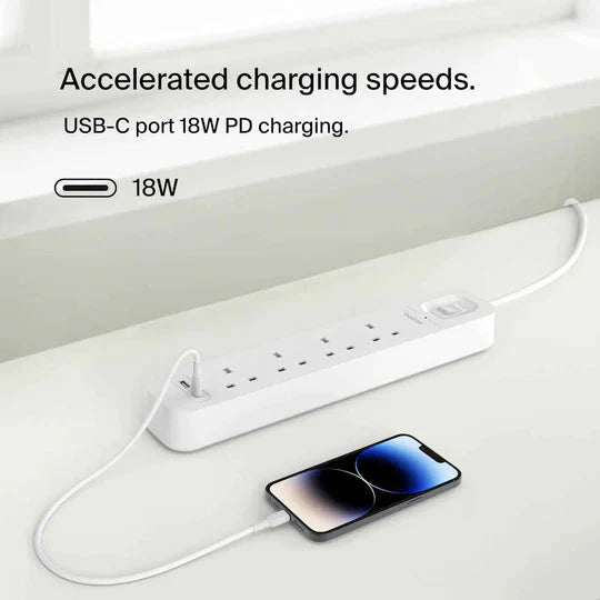 Belkin Surge Protector 4 Outlet/18W USB-A/USB-C/2Mtr- SRB001AR2M