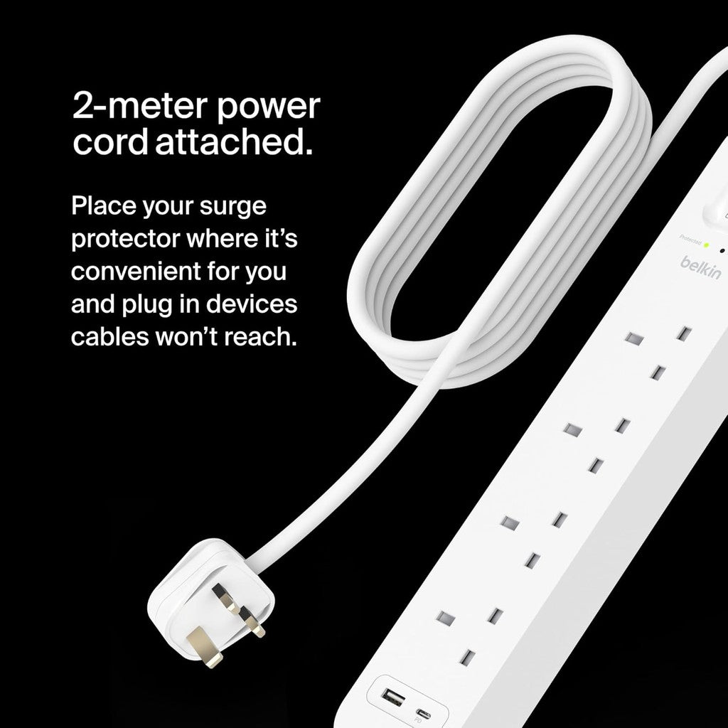 Belkin Surge Protector 4 Outlet/18W USB-A/USB-C/2Mtr- SRB001AR2M
