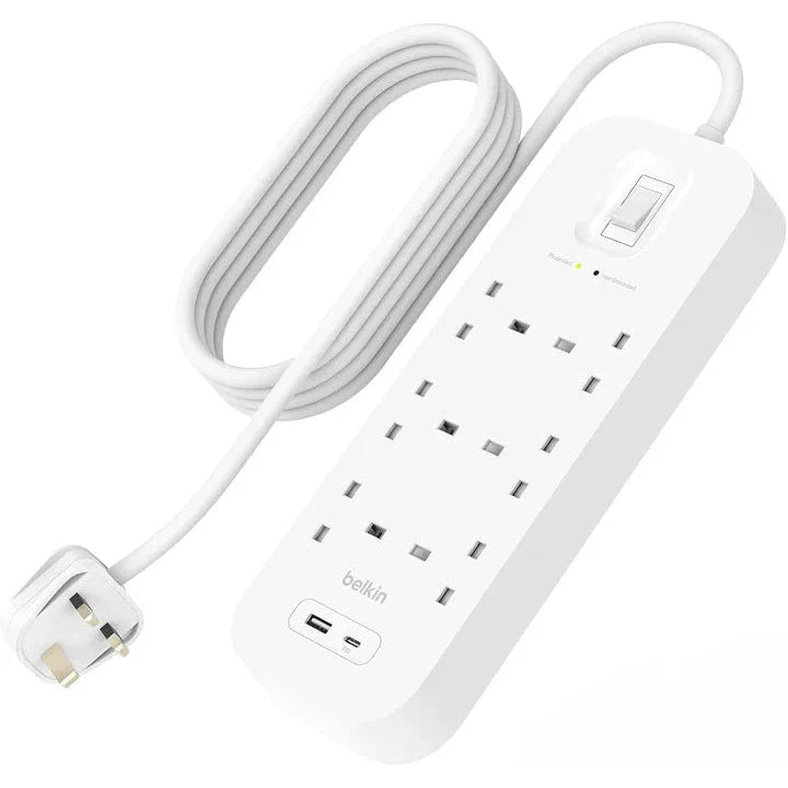 Belkin Surge Protector 6 Outlet/18W USB-A/USB-C/2Mtr-SRB002AR2M