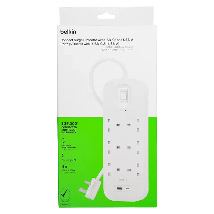 Belkin Surge Protector 8 Outlet/18W USB-A/USB-C/2Mtr-SRB003AR2M