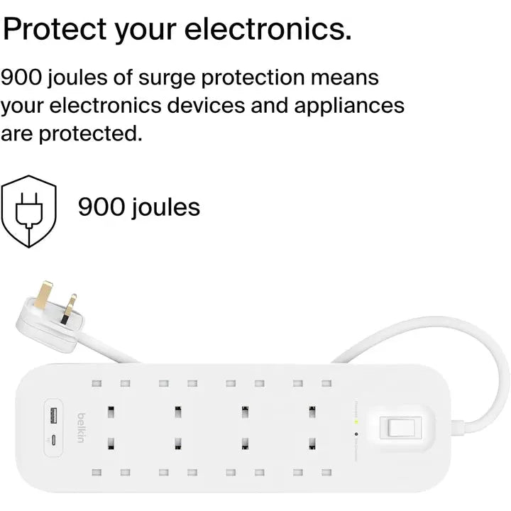 Belkin Surge Protector 8 Outlet/18W USB-A/USB-C/2Mtr-SRB003AR2M