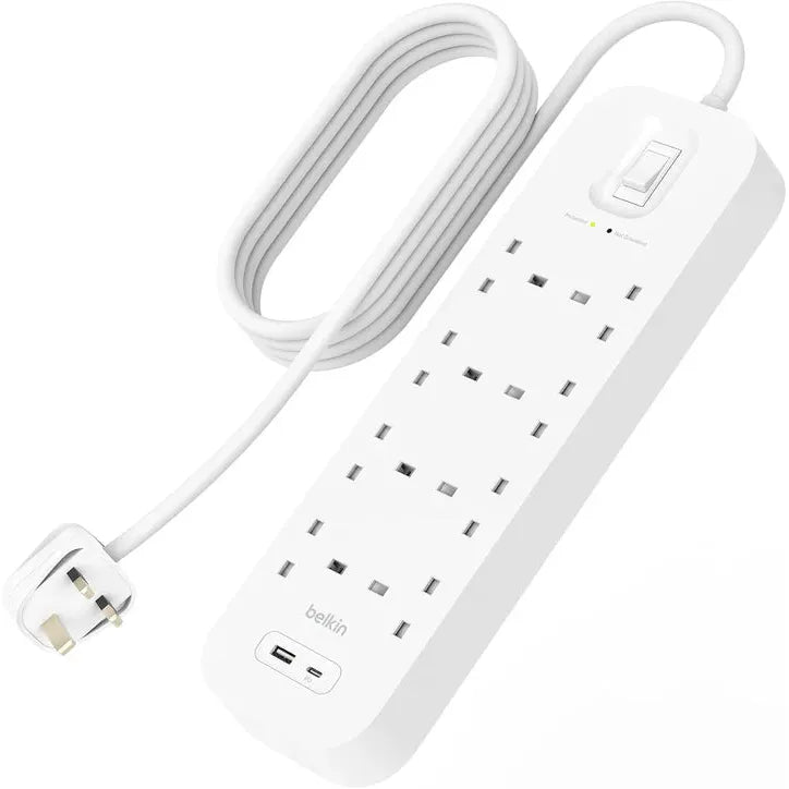 Belkin Surge Protector 8 Outlet/18W USB-A/USB-C/2Mtr-SRB003AR2M