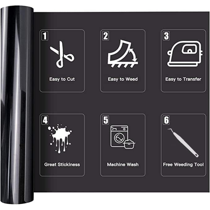 Black PVC Heat Transfer Vinyl Sticker Roll – 50cm x 1m