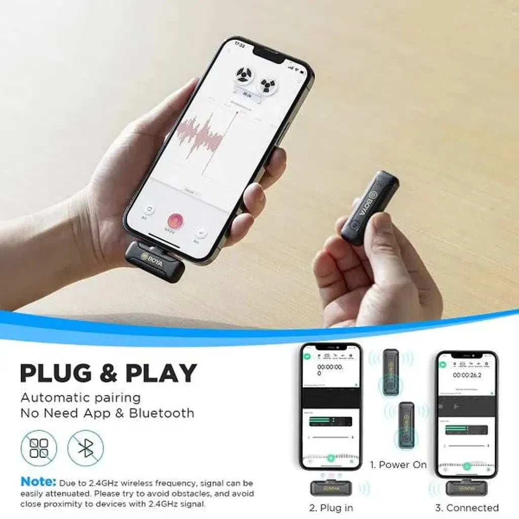 Boya By-Wm3T2-D2 Smallest 2.4Ghz Wireless Microphone With Lightning Connector For Ios Device( 2Tx+1Rx) - Black