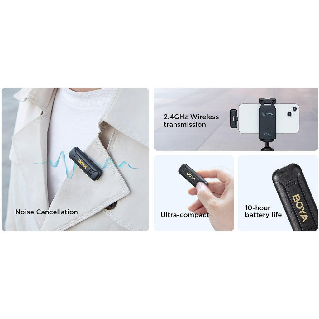 Boya Smallest 2.4Ghz Wireless Microphone For Type-C Device( 2Tx+1Rx ) - Black