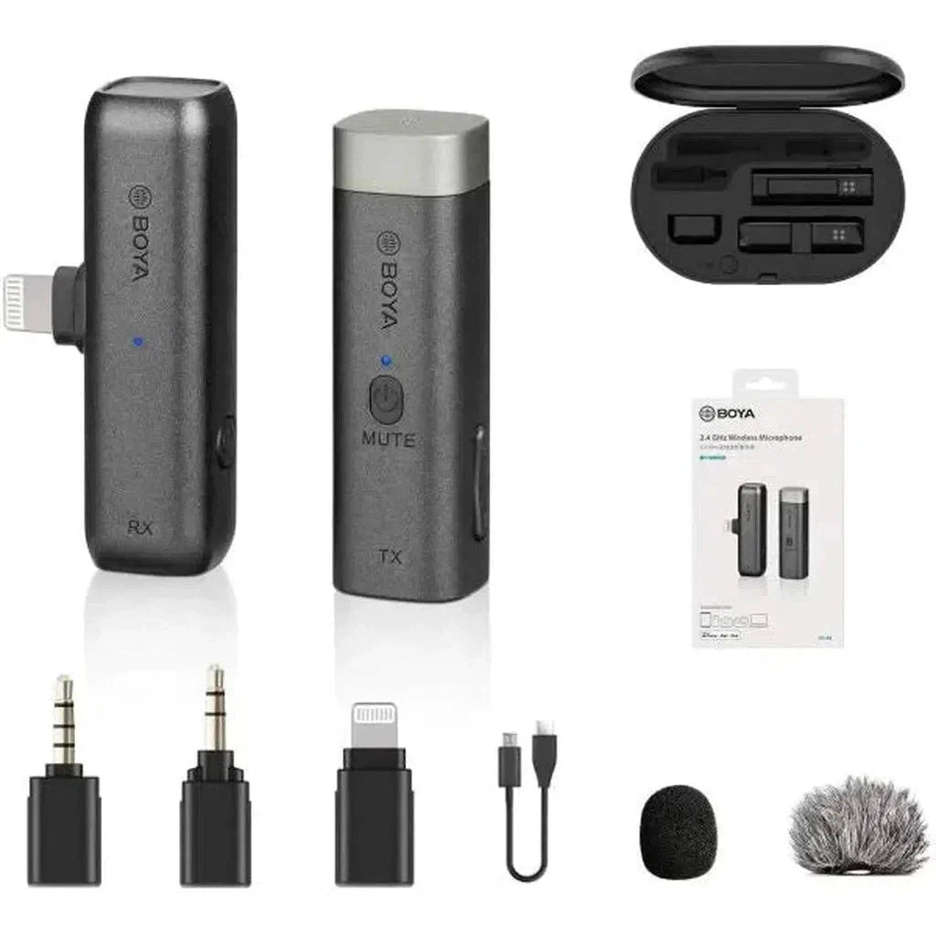 Boya Smallest Wireless Microphone, Trs & Trrs & Lightning Connector - Black