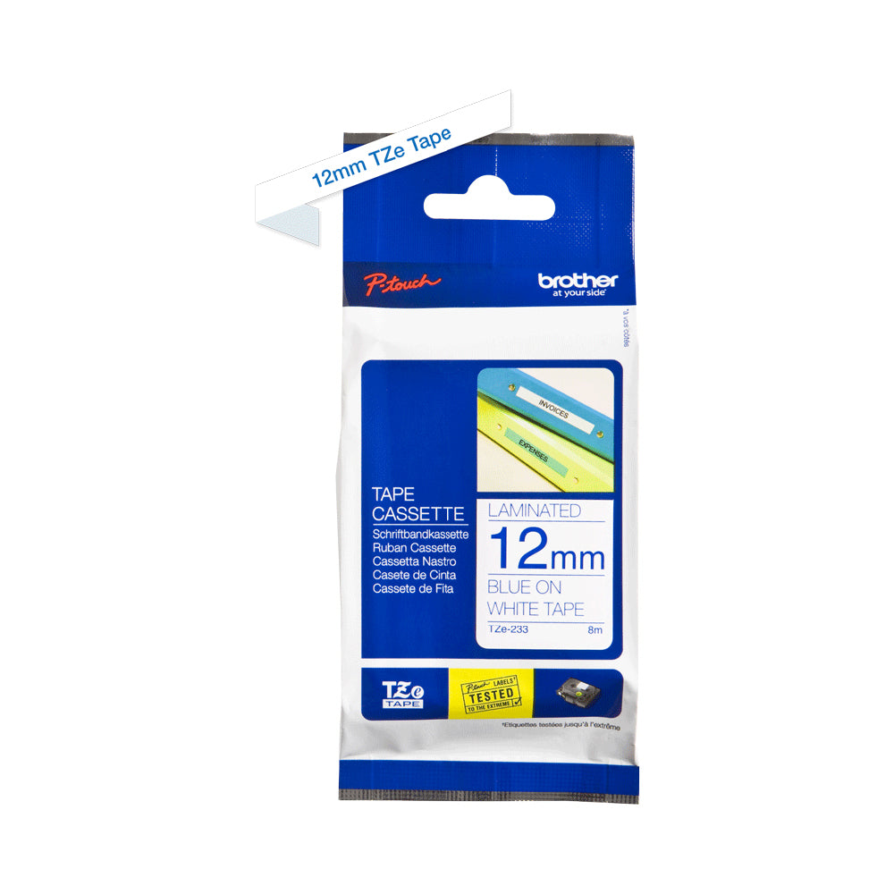Brother Genuine TZe 233 Labelling Tape Cassette 12MM – Blue on White