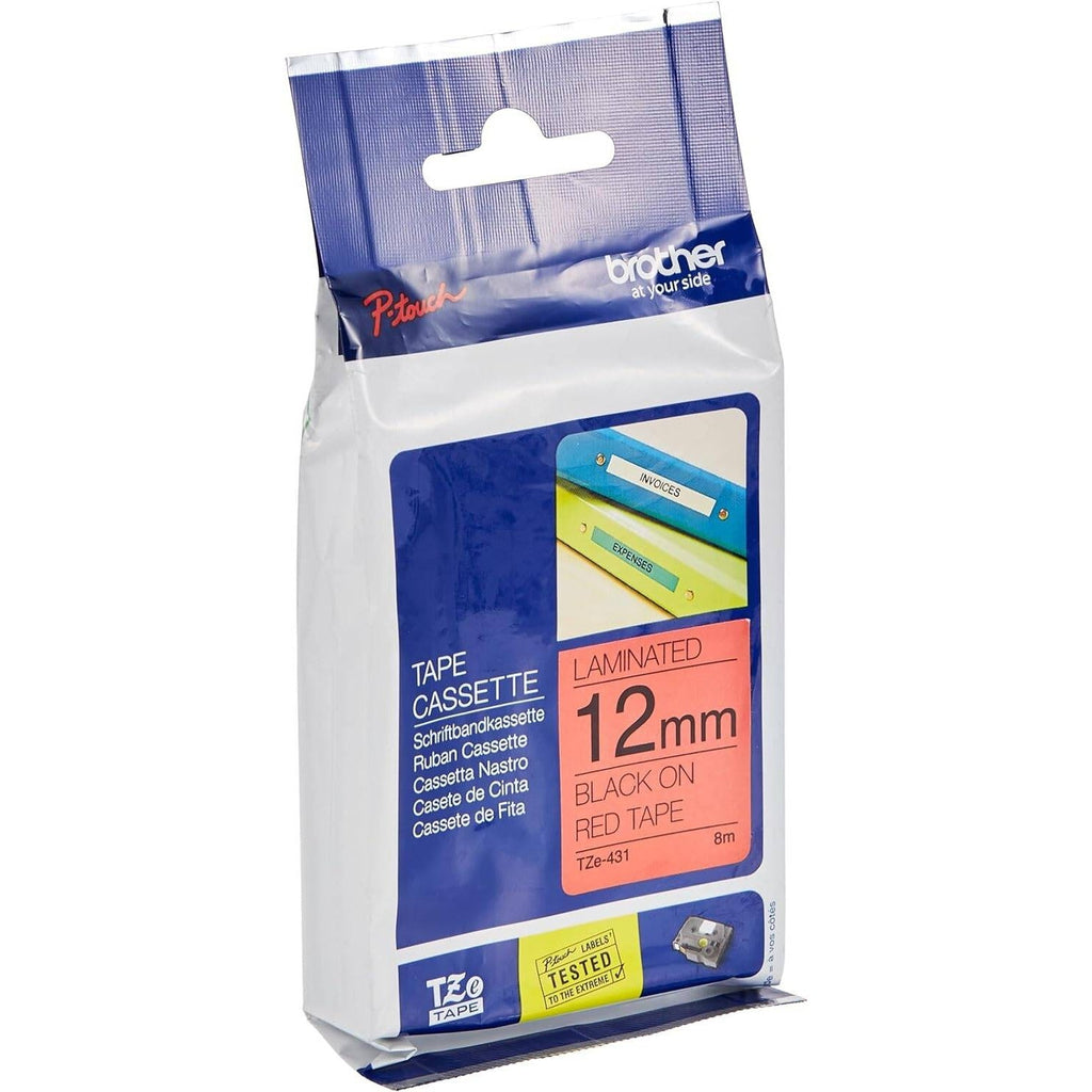 Brother Genuine TZe-431 Labelling Tape Cassette - Black on Red, 12mm wide