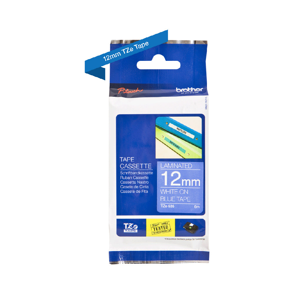 Brother Genuine TZe 535 Labelling Tape Cassette 12mm – White On Blue