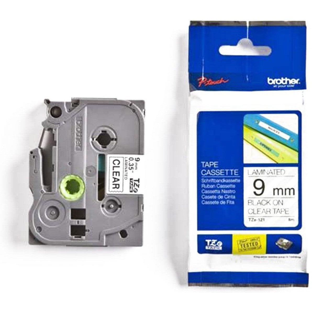 Brother Genuine TZe 121 Labelling Tape Cassette – Black on Clear, 9mm wide