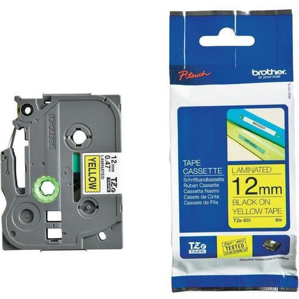 Brother Genuine TZe-631 Labelling Tape – Black on Yellow, 12mm wide