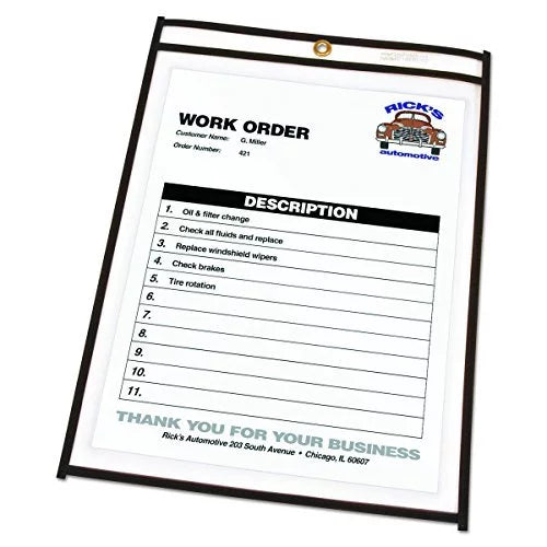 C-Line Stitched Shop Ticket Holders, Both Sides Clear, 6x9 25/pkt