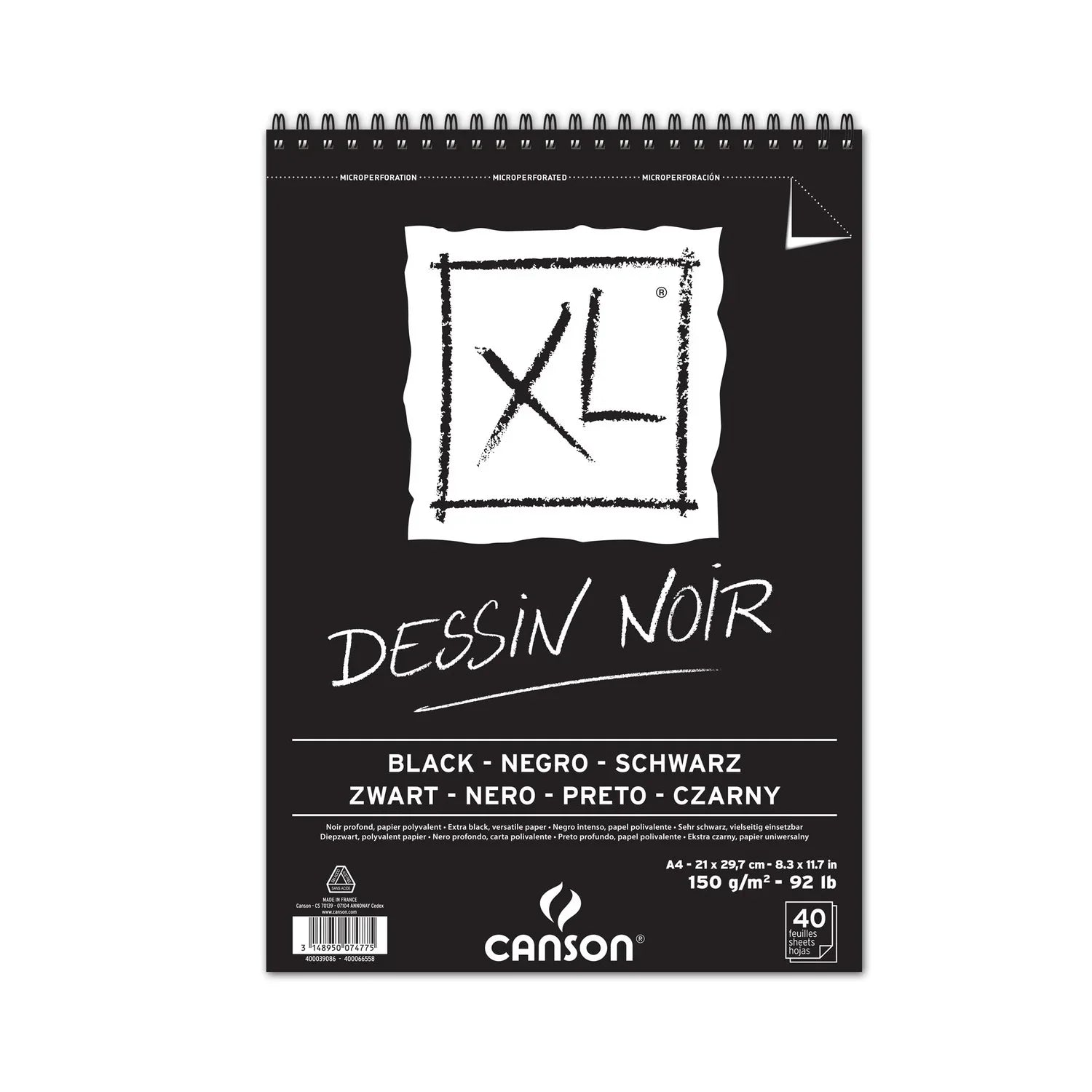 Canson Xl- Dessin Noir, Spiral Pad, 40 Sheets Black A4