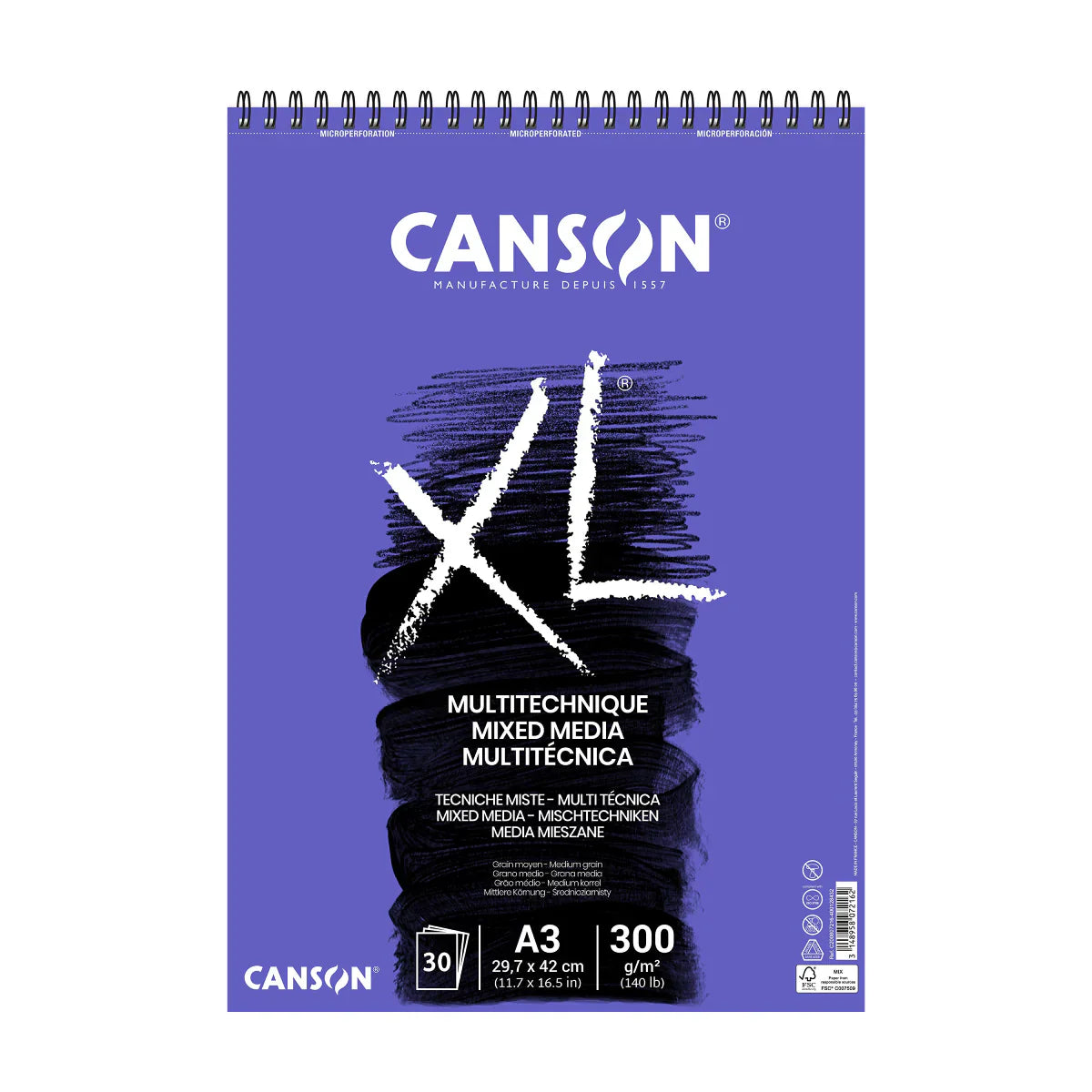 Canson Mix-Media Xl Pad - A3 Pad For Acrylic, Watercolor, Pastel & Pencil - 30 Sheets