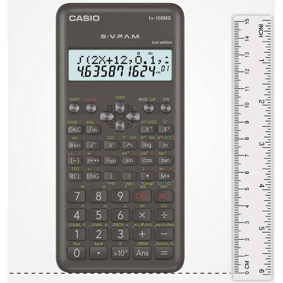 Casio FX-100MS 2nd Gen Non-Programmable Scientific Calculator, 300 Functions and 2-line Display, Black