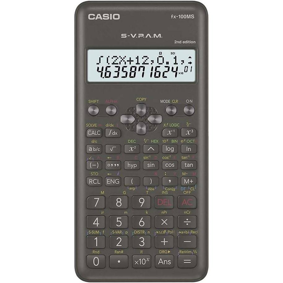 Casio FX-100MS 2nd Gen Non-Programmable Scientific Calculator, 300 Functions and 2-line Display, Black