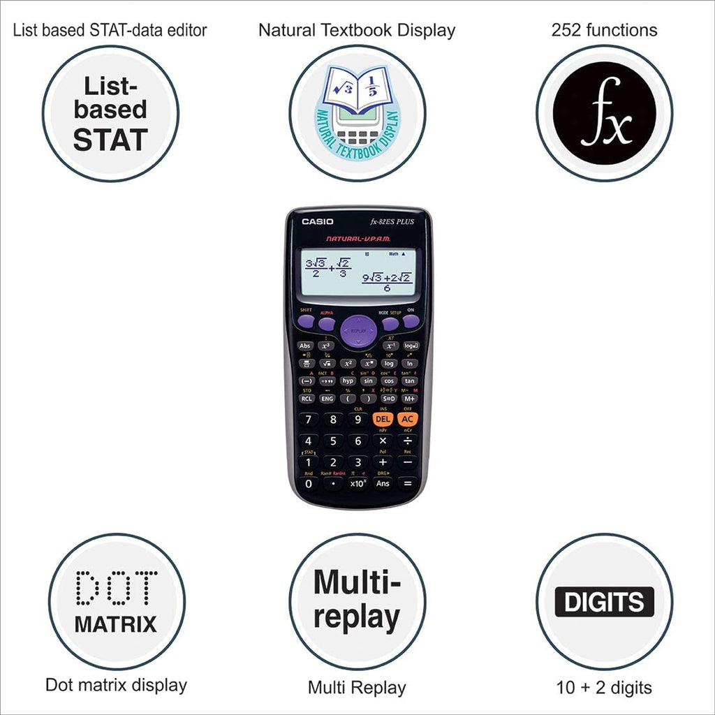 Casio Fx82Es Plus Black Display Scientific Calculator With 252 Functions