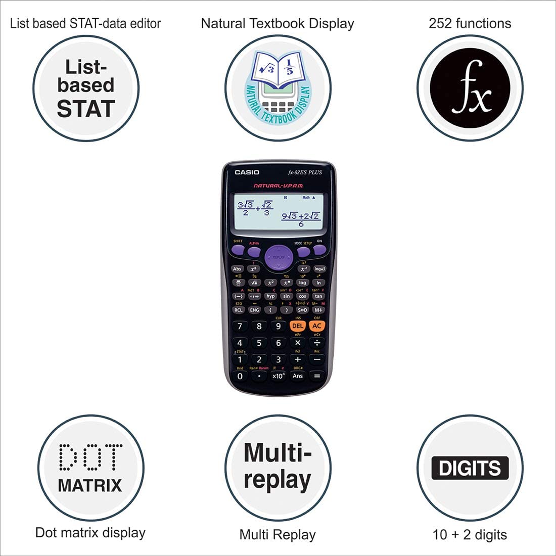 Casio Fx82Es Plus Black Display Scientific Calculator With 252 Functions