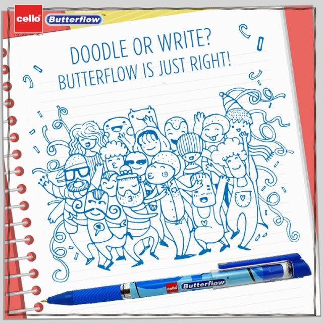 Cello Butterflow Simply Nickel Silver Tip With Low Viscosity Ink Ball Pen, 0.7 mm, Pack of 25, Blue, CE-BFLOW7-25JB